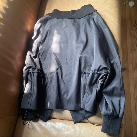 Adeam luxe bomber style cinched ties jacket w embroidery stitching black white - Picture 4 of 13